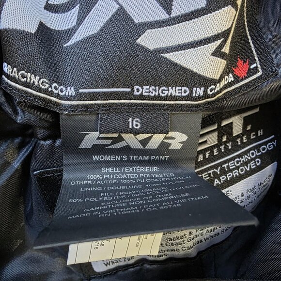FXR Pants Womens 16 Black Team Pant F.A.S.T. HYDRX Insulated Snowmobile Bib - Picture 14 of 15